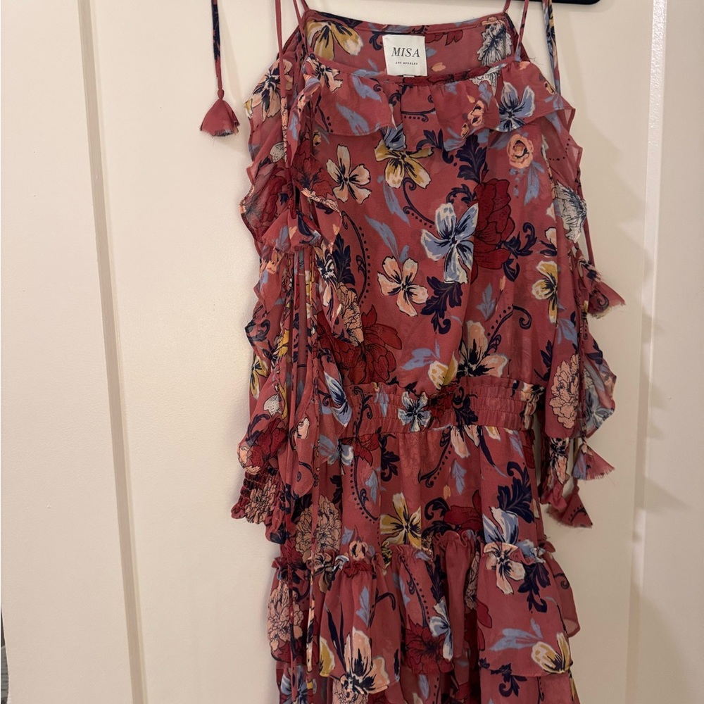 Misa Los Angeles Floral Ruffle Mini Dress - Pink and Blue